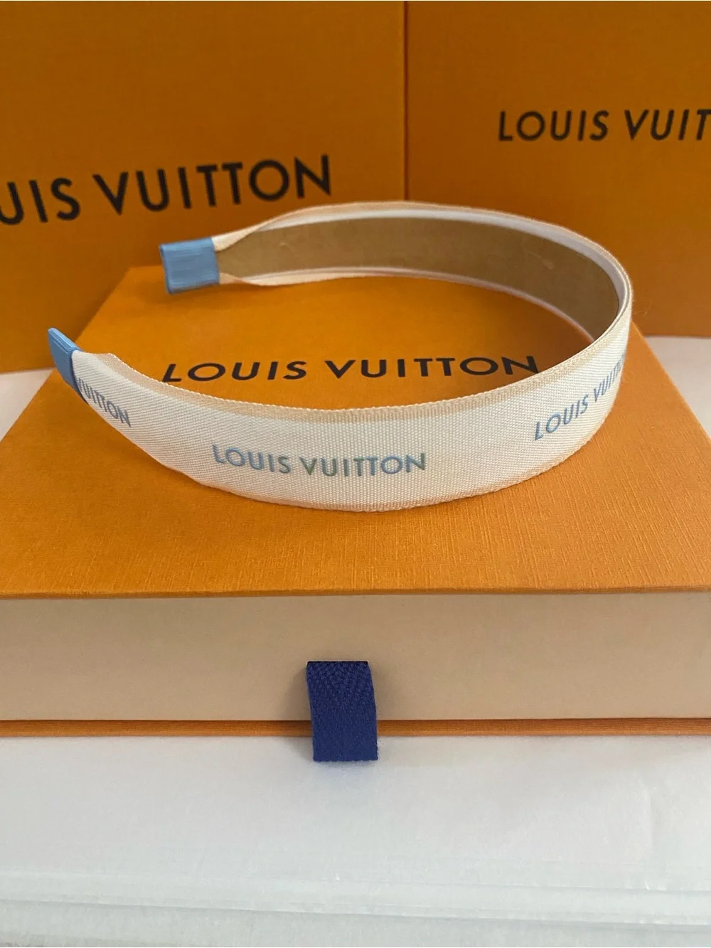 Louis Vuitton Ribbon Beige Canvas Logo Headband